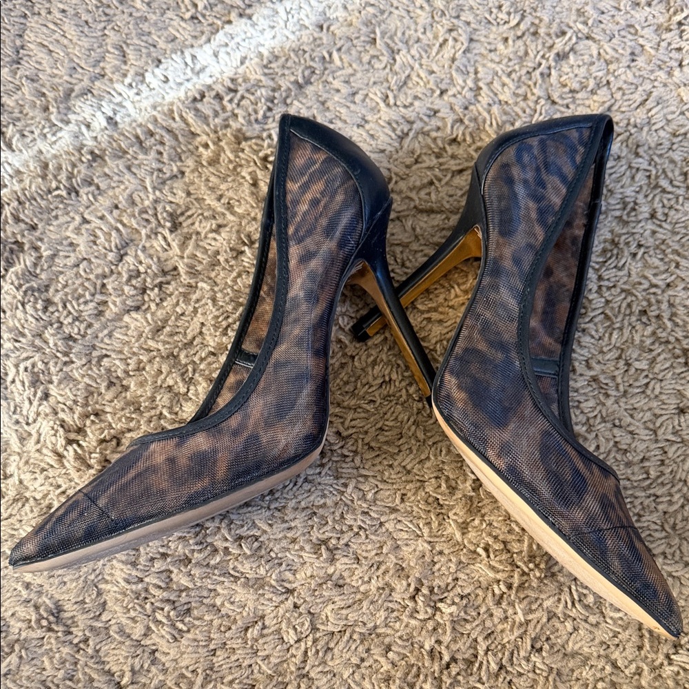 JLO Jennifer Lopez Mesh Leopard Print Heels. Size 7